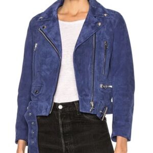 Acne Studios Blue Leather Suede Moto Biker Jacket